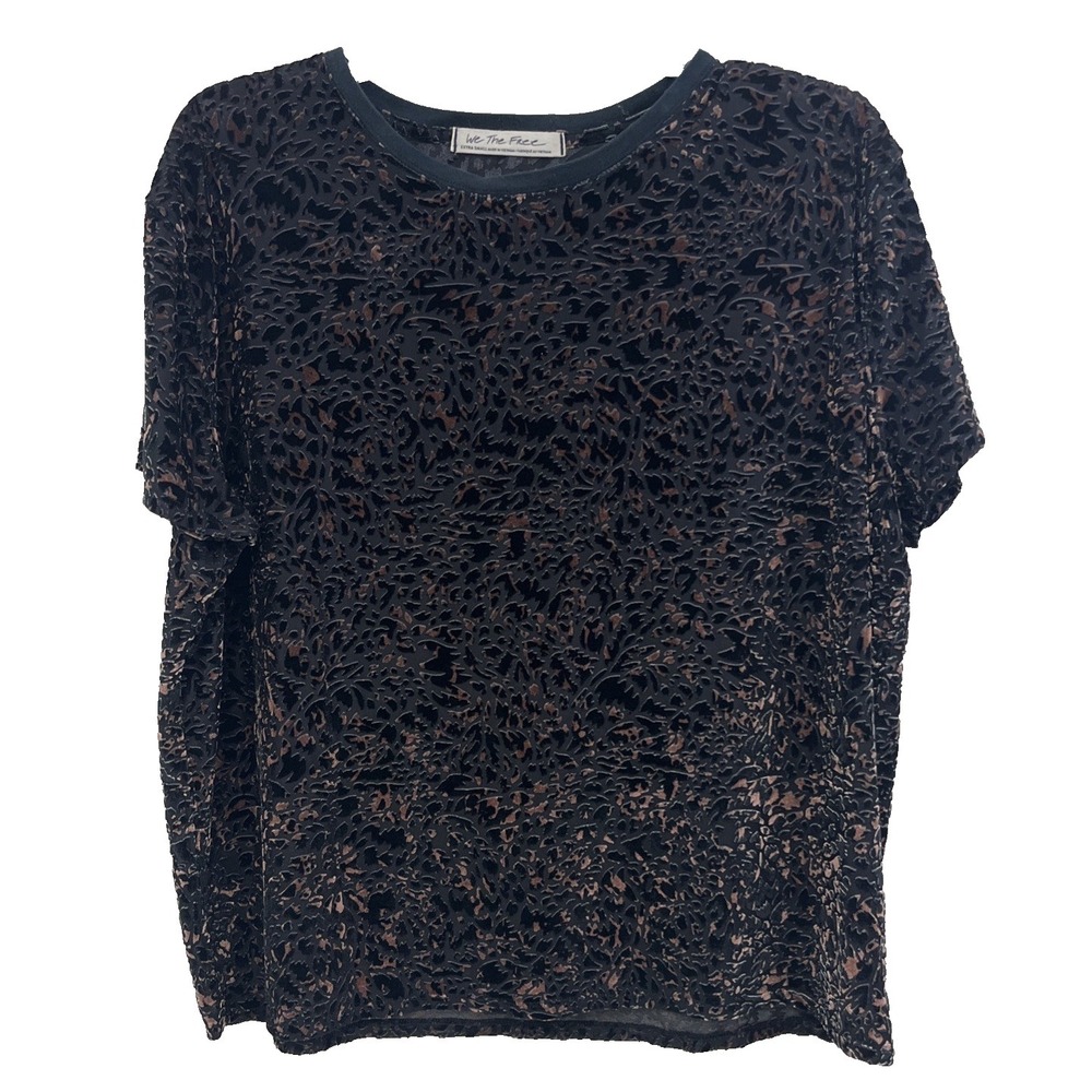 We The Free Velvet Burnout Short Sleeve Top Black Copper Sheer Size XS